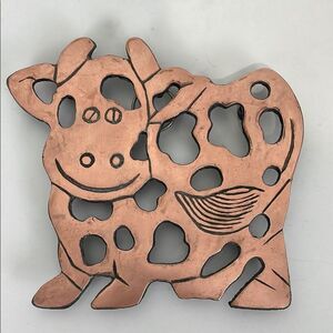 Copper Finished Cast Iron Cow Trivet Hot Plate Country Kitchen 1999 Wall Hanging
